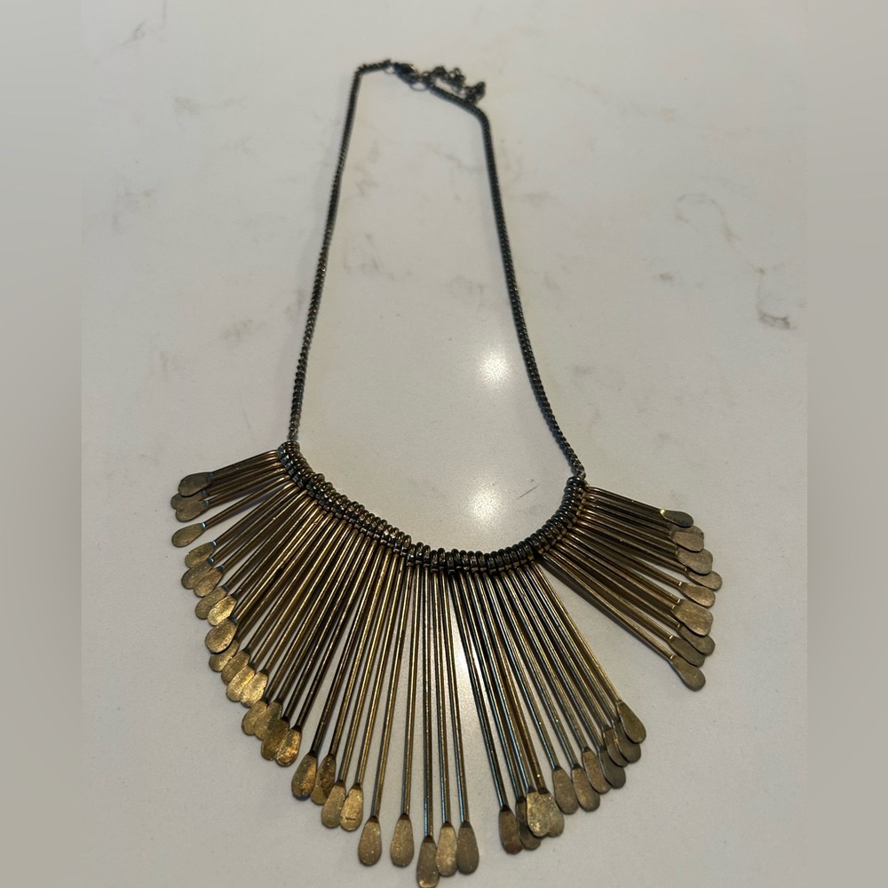 Brass Statement Necklace with Peacock Tail / Fringe Design